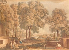 Antique Engraving after POUSSIN by JAZET 19th French classical landscape 17th