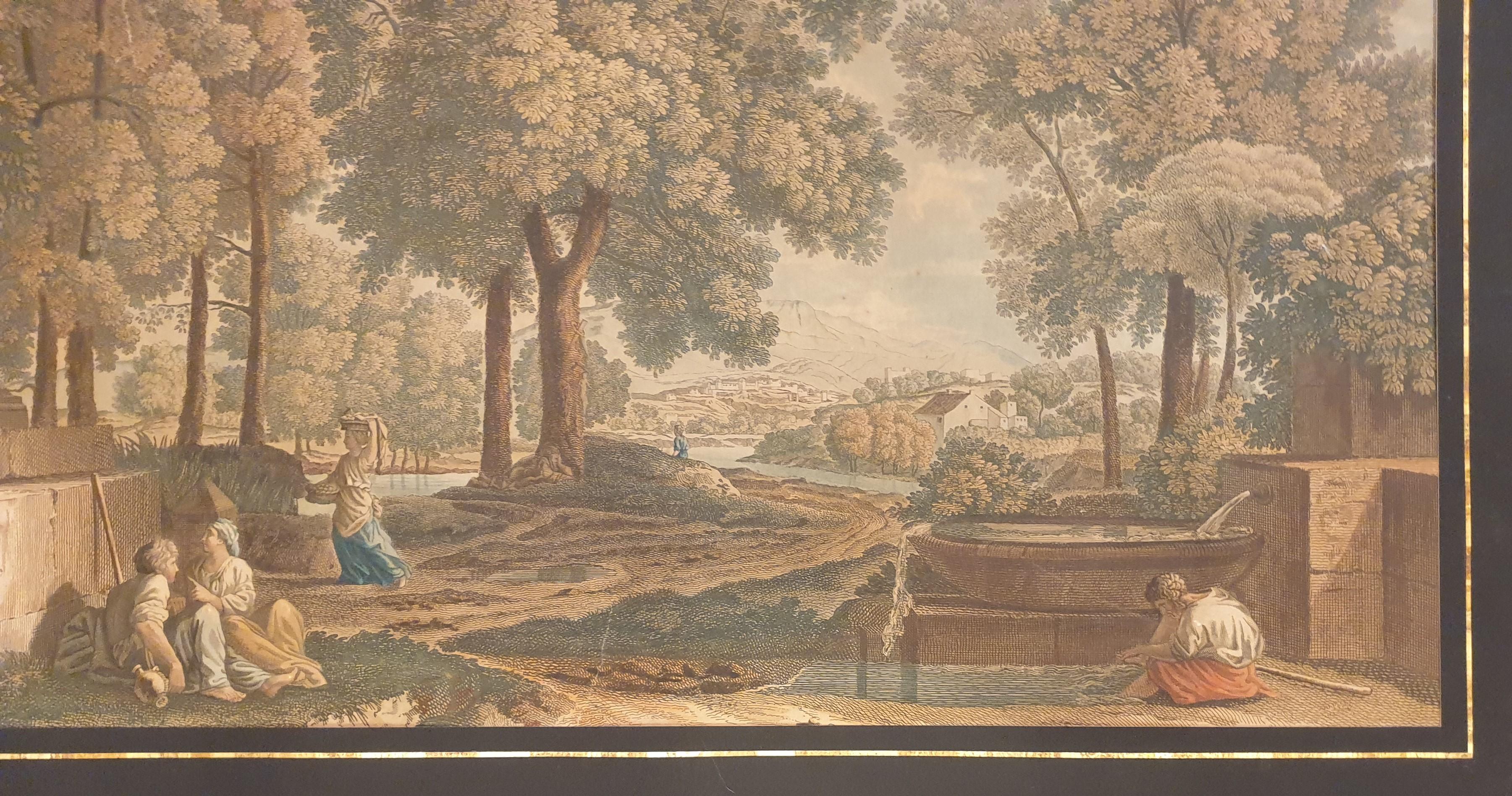 Engraving after POUSSIN by JAZET 19th French classical landscape 17th - Brown Landscape Print by Jean Pierre Marie JAZET
