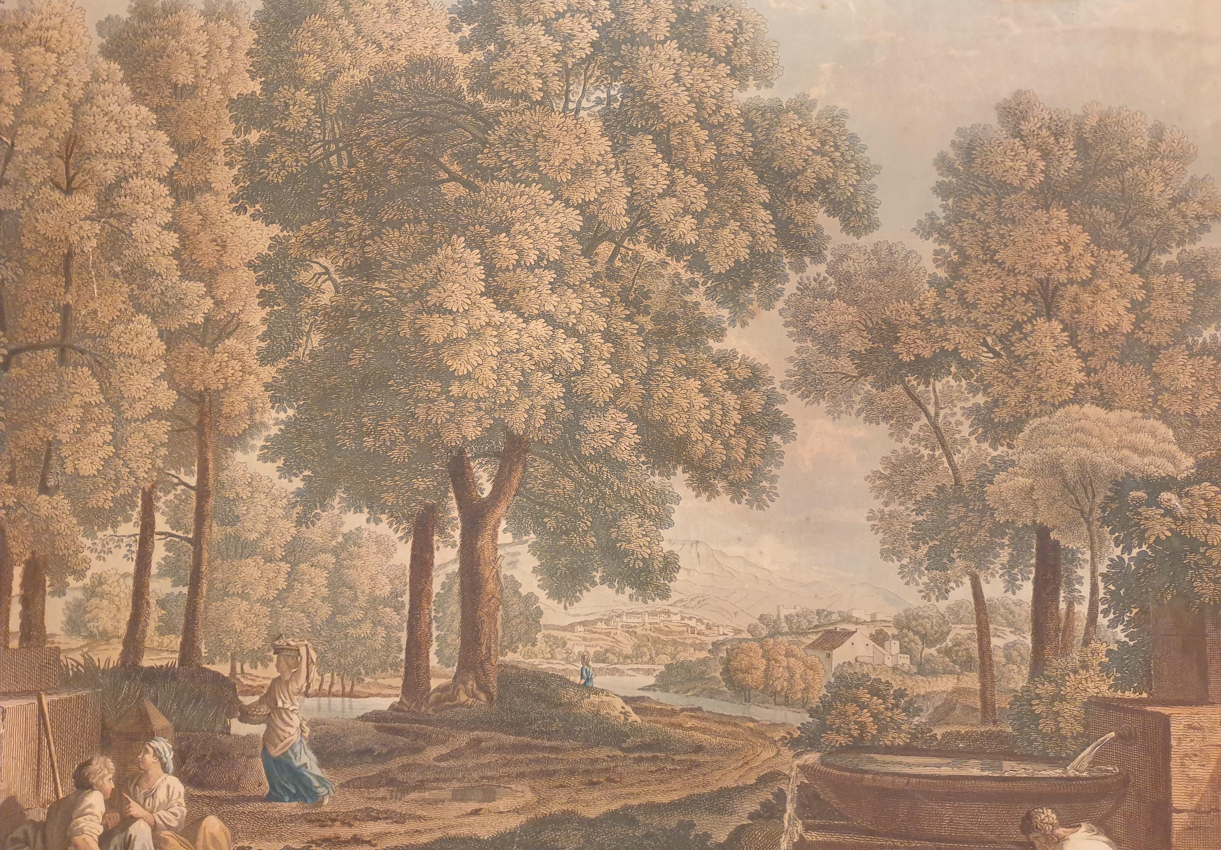 Jean Pierre Marie JAZET 
Paris, 1788 - Paris, 1871
(after Nicolas POUSSIN)
Color engraving
46 x 63.5 cm (59 x 74 cm for the sheet)