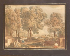 Gravure d'après POUSSIN par JAZET 19ème paysage classique français 17ème