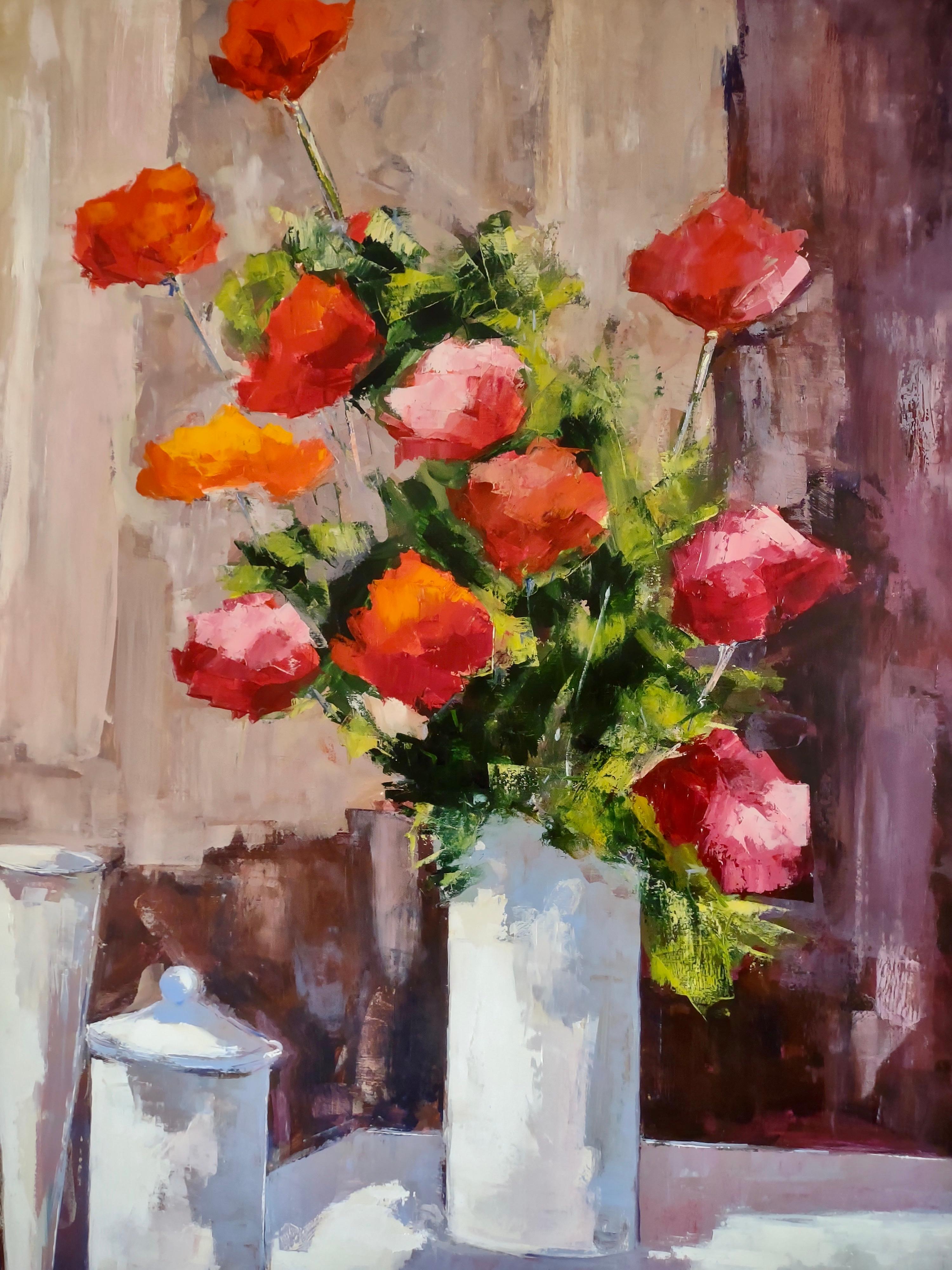 Bouquet Of Roses Large Sill Life - Painting by Jean Pierre Mocci