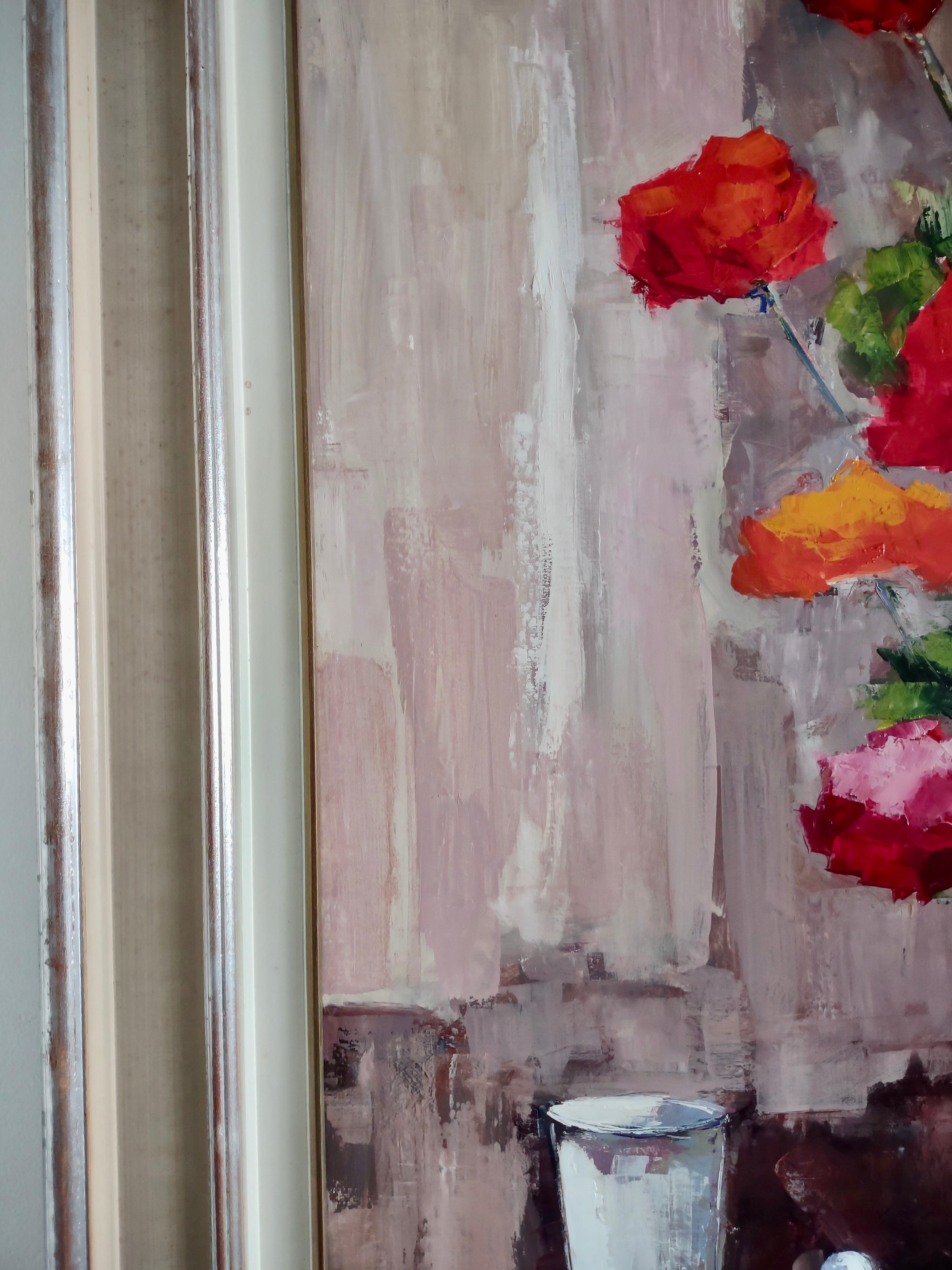 Bouquet de roses grande souris - Marron Still-Life Painting par Jean Pierre Mocci
