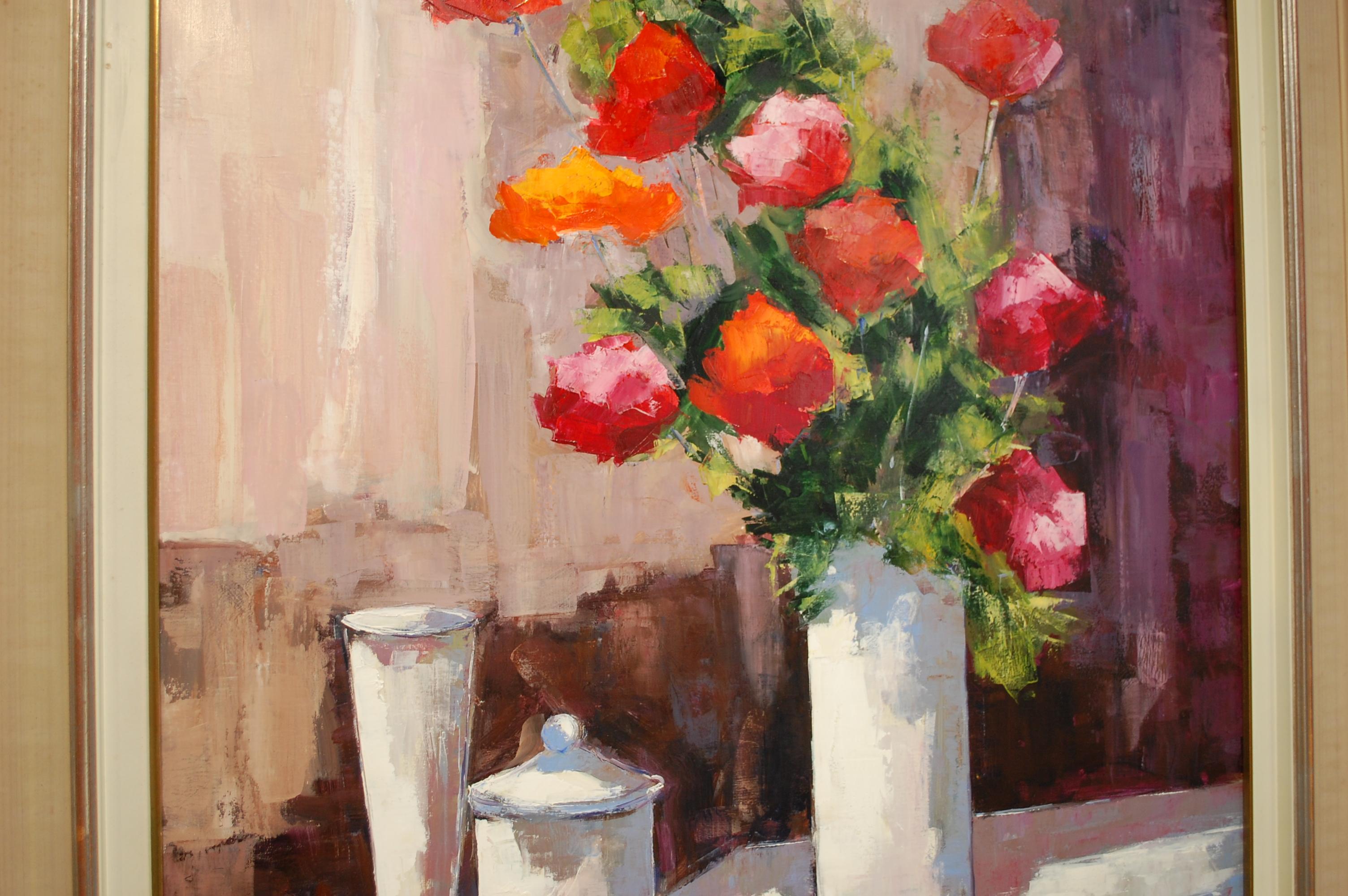 Bouquet of Roses.
 Large oil on canvas, signed lower right, title on verso. 
Born in 1952, Jean-Pierre Mocci arrived in Provence at the age of 8. Self-taught artist, he was interested in the visual arts from a very young age.
    Participating in