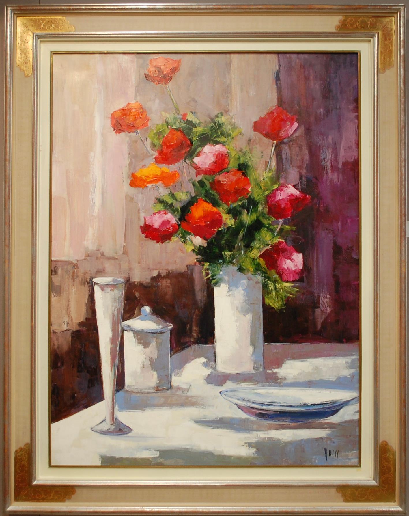 Still-Life Painting Jean Pierre Mocci - Bouquet de roses grande souris