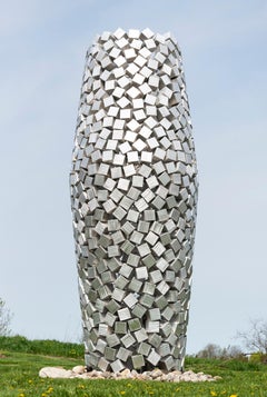 Cones 690 - tall, geometric abstract, polished aluminum outdoor sculpture