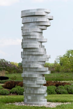 WAVES - tall, geometric, abstract, polished aluminum, outdoor sculpture