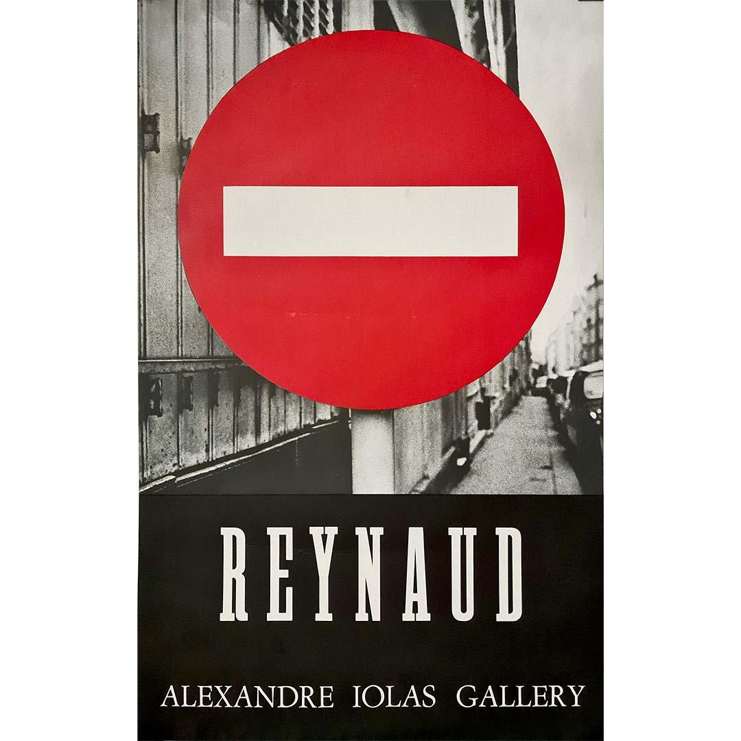 The circa 1970 original exhibition poster "Sens Interdit" by Jean-Pierre Raynaud for the Alexandre Iolas Gallery captures the bold and conceptual essence of Raynaud's work. Known for his minimalist, often stark and symbolic style, Raynaud is a