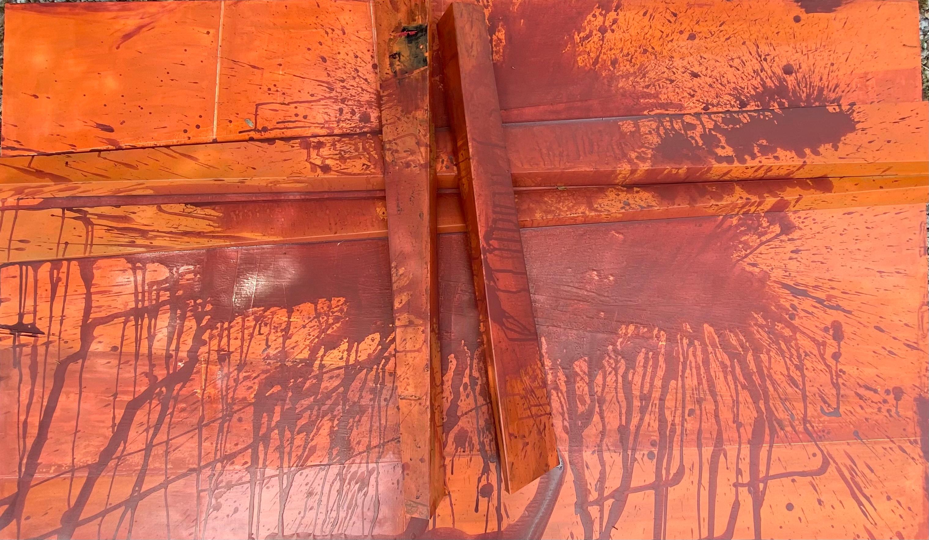 Oxydation III - Orange Abstract Painting by Jean-Pierre Rives