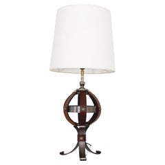 Jean-Pierre Ryckaert, 20th Century Table lamp in Burgundy Leather & Metal, 1950