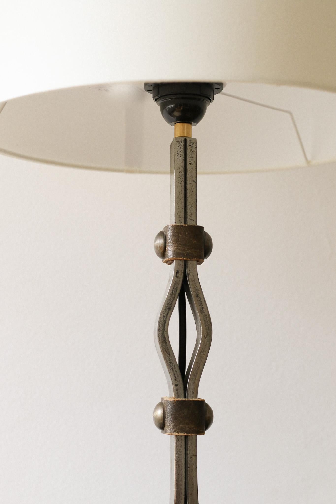 Jean-Pierre Ryckaert Iron & Leather Table Lamp In Good Condition In London, GB