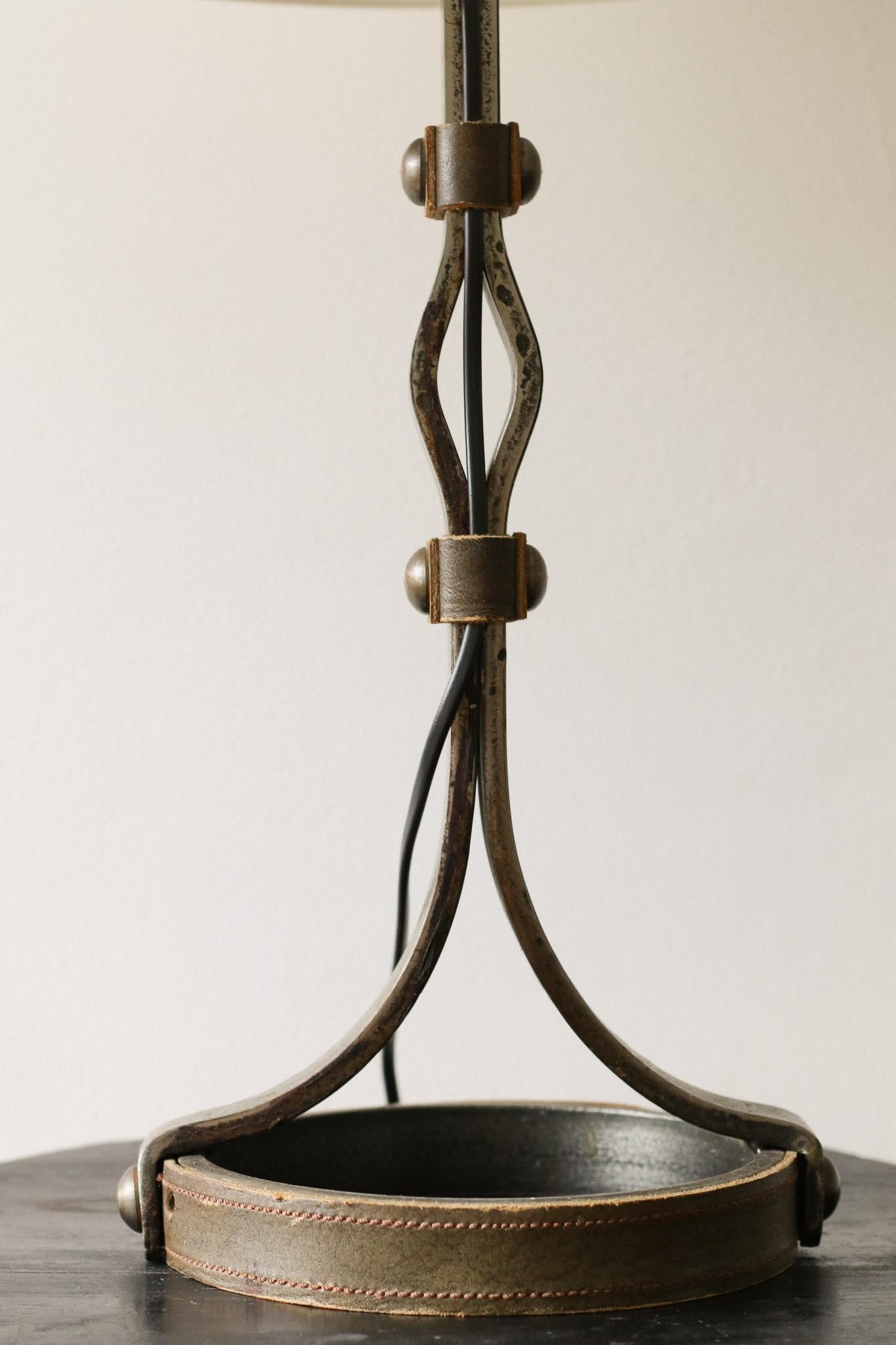 20th Century Jean-Pierre Ryckaert Iron & Leather Table Lamp
