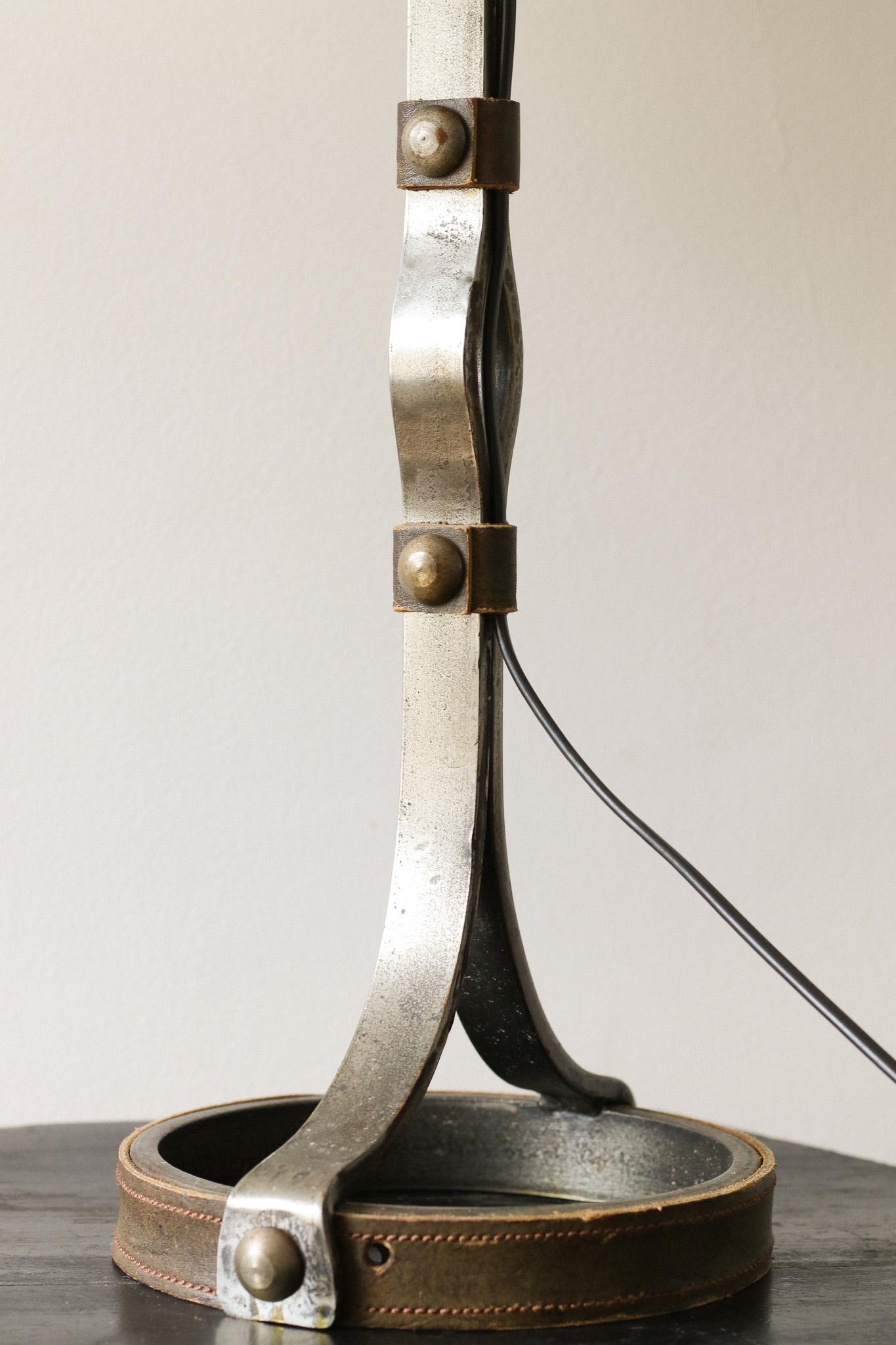 Jean-Pierre Ryckaert Iron & Leather Table Lamp 1