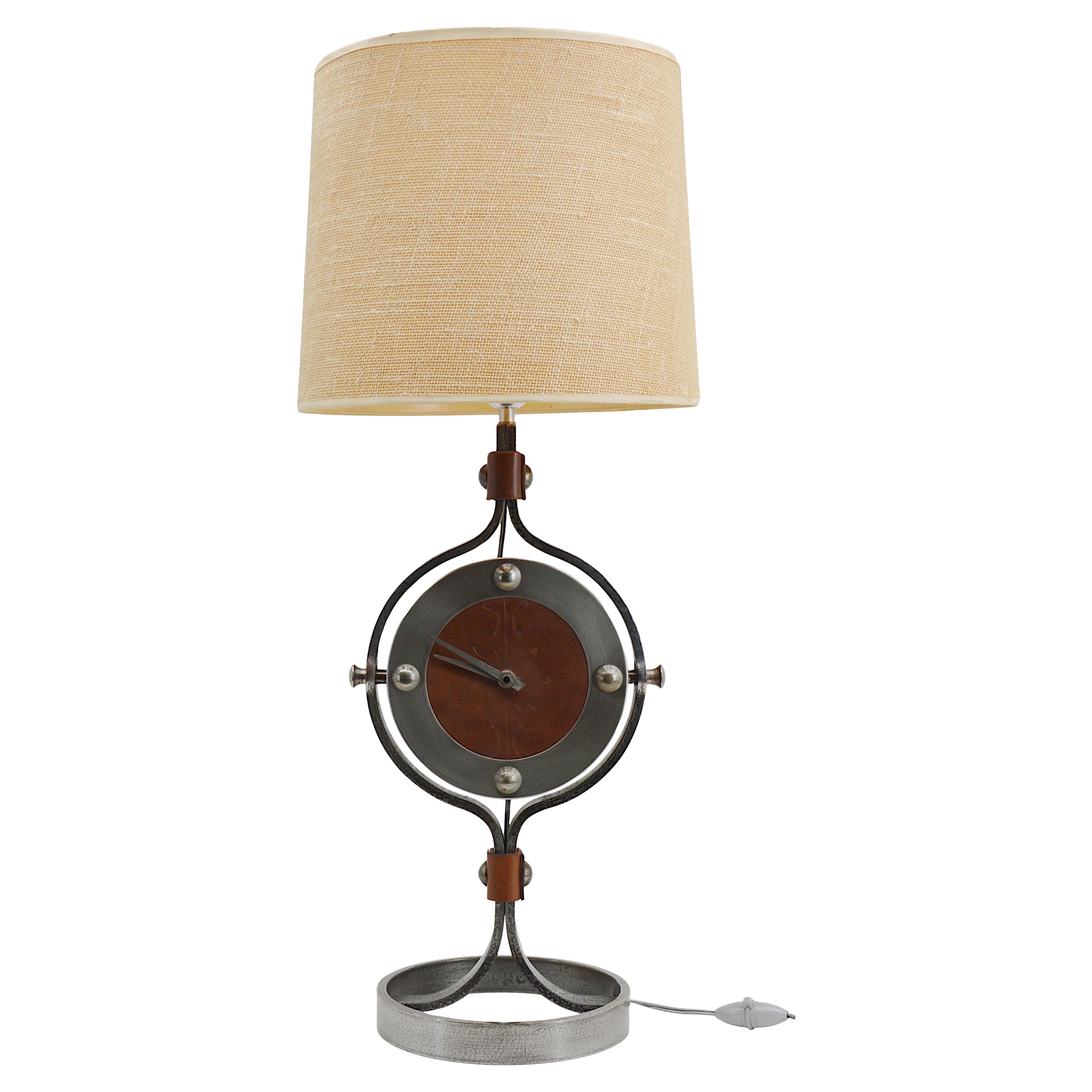Jean-Pierre Ryckaert Large Midcentury Clock Lamp, circa 1950 For Sale