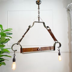 Jean-Pierre Ryckaert Tan Leather Strap and Steel Ceiling Pendant Light