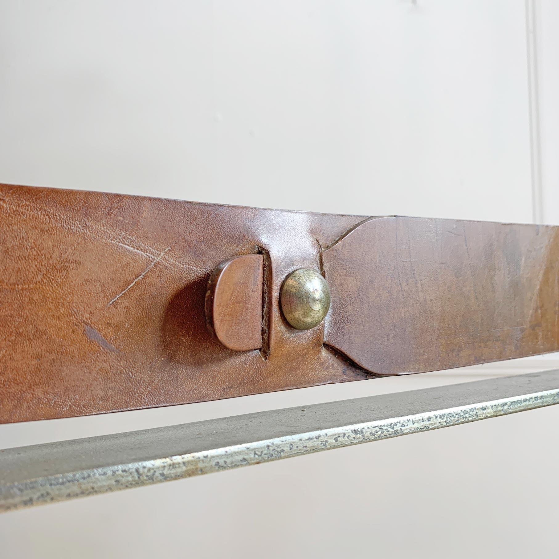 Jean-Pierre Ryckaert Tan Leather Strap and Steel Ceiling Pendant Light In Good Condition For Sale In Hastings, GB
