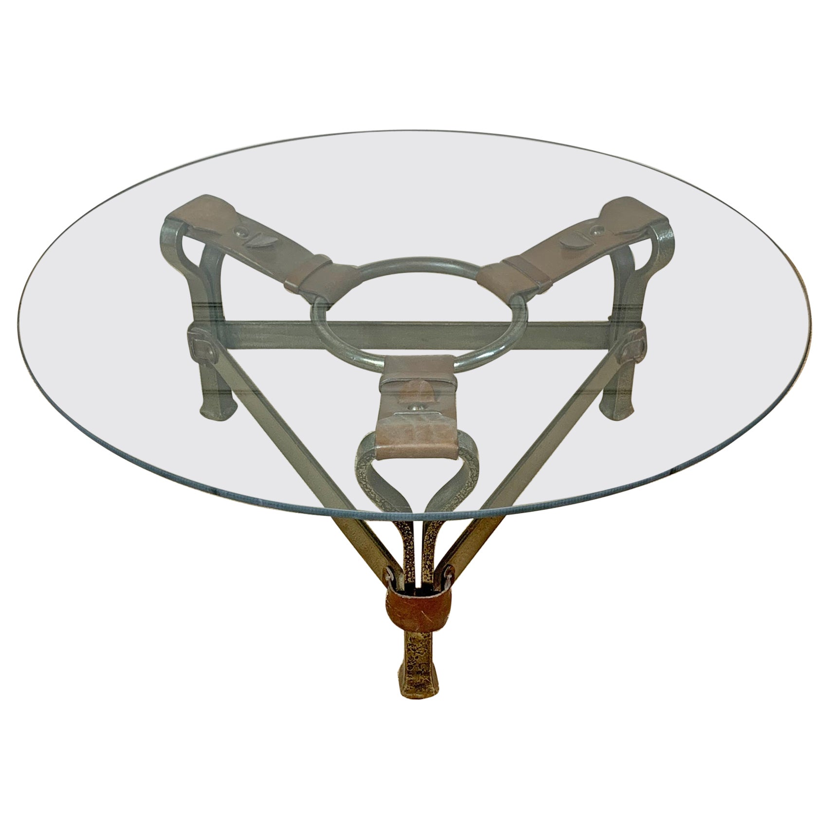 Jean-Pierre Ryckaert Tan Leather Strap and Steel Coffee Table