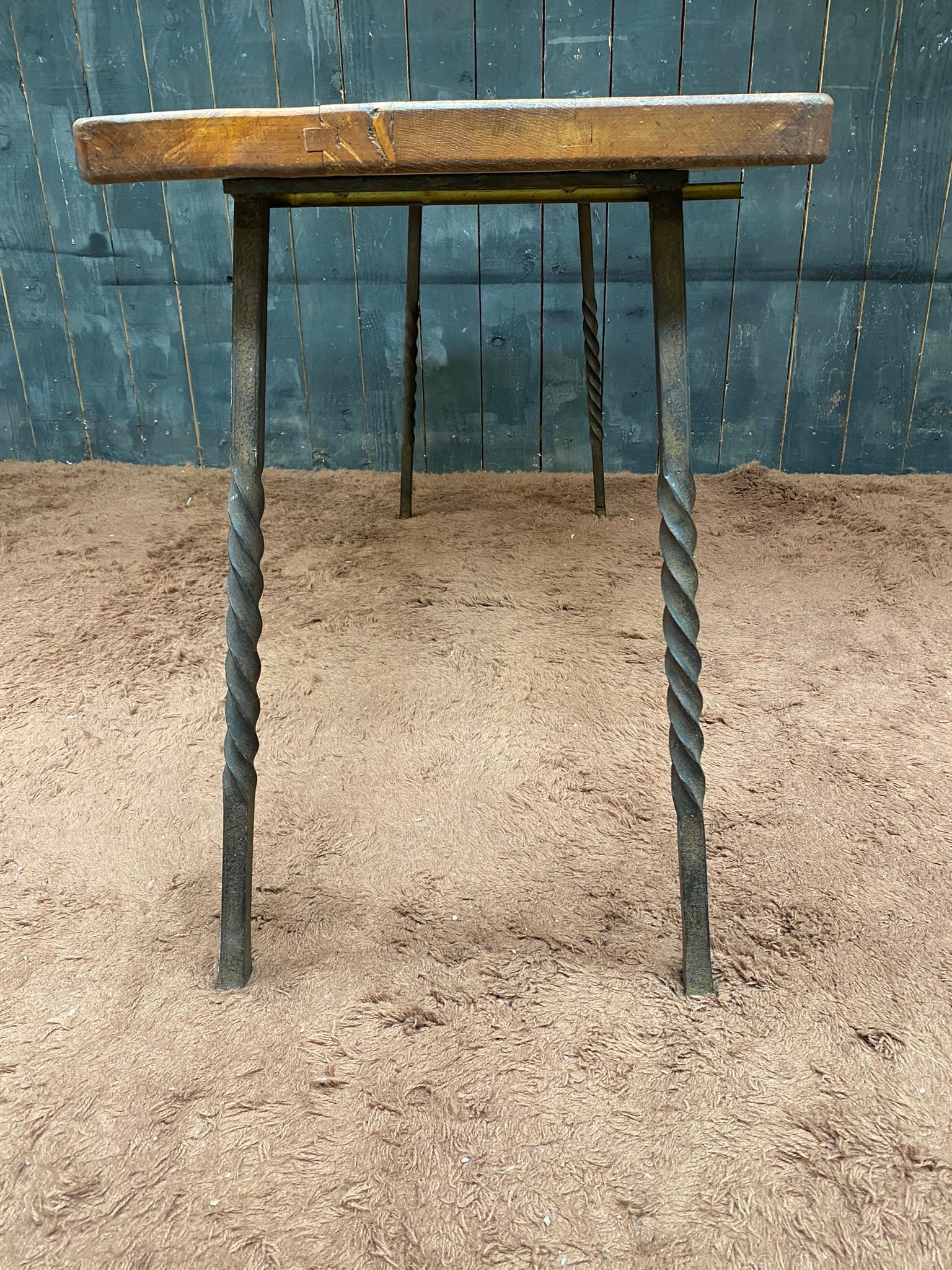French Jean-Pierre RYCKAERT, wrought iron console and oak top, circa 1950 For Sale