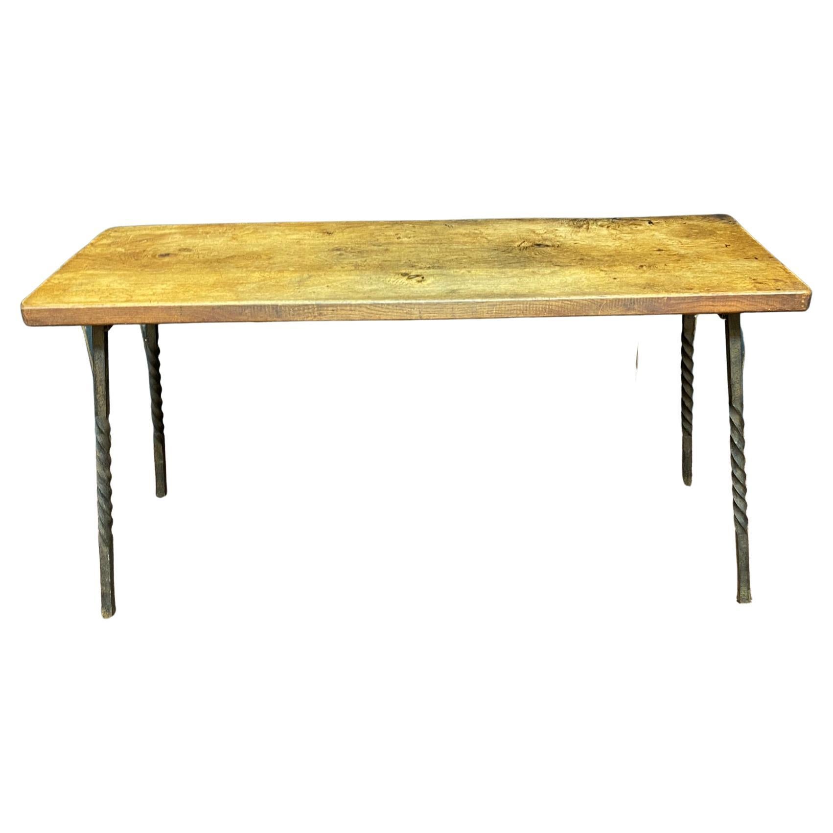 Jean-Pierre RYCKAERT, wrought iron console and oak top, circa 1950 For Sale