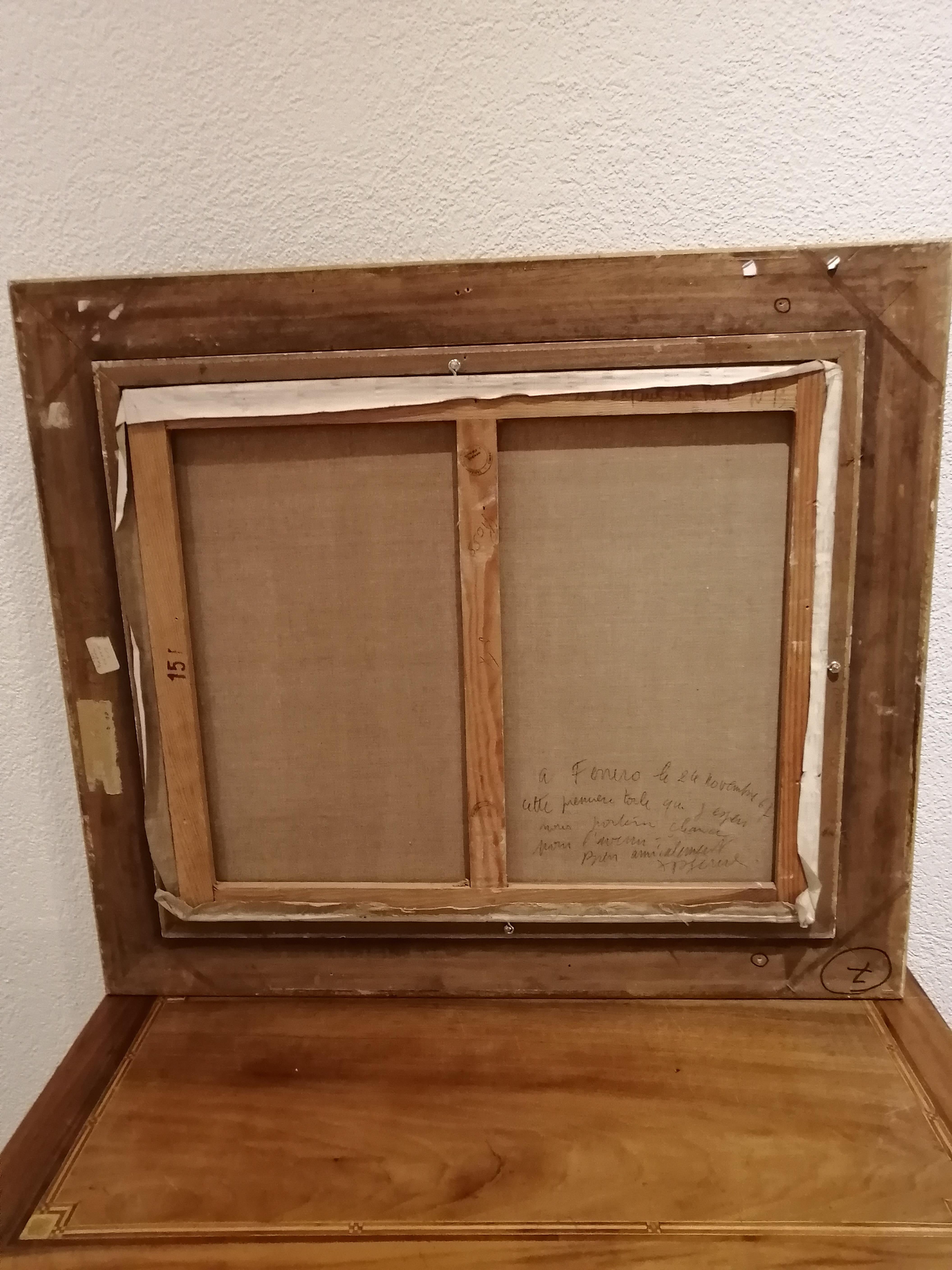 Work on canvas
Molded frame in beige wood
75 x 85.5 x 6.5 cm 