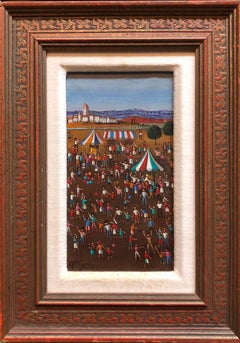 Französische surrealistische Zirkusszene, Kinder mit Ballons, Ölgemälde J.P. Serrier