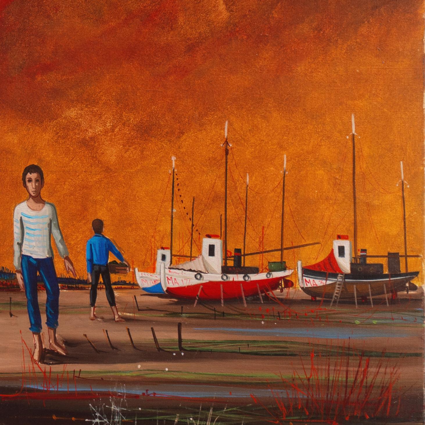 'I portatori d'acqua', Parigi, Salon d'Automne, Académie des Beaux-Arts, New York - Figurative Painting Marrone di Jean Pierre Serrier 