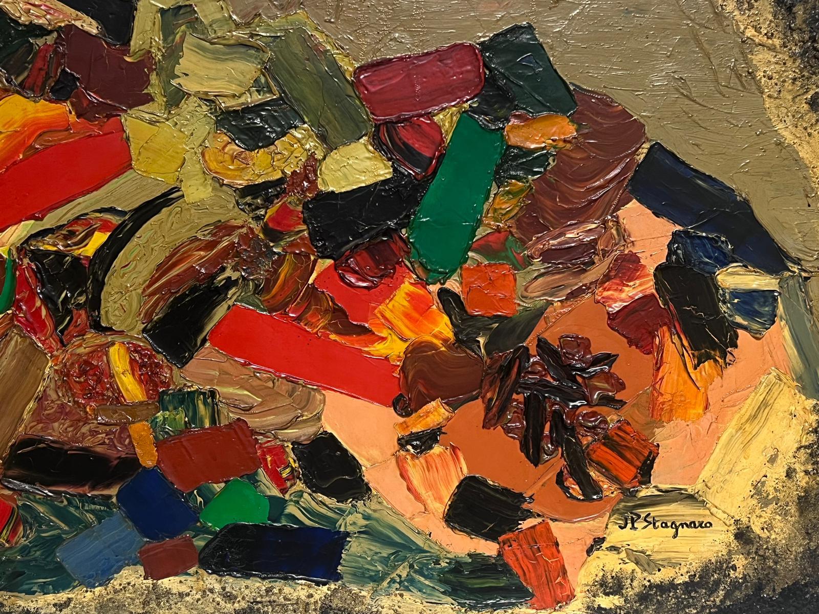 Pittura ad olio cubista astratta francese degli anni '60, esposizione del salone di Parigi, firmata ed etichettata in vendita 2