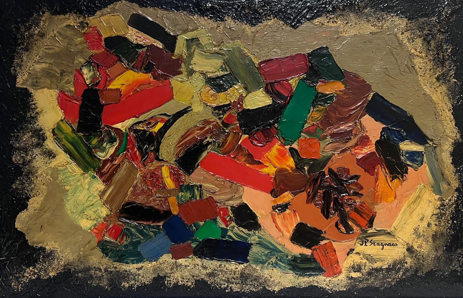 Still-Life Painting di Jean Pierre Stagnaro - Pittura ad olio cubista astratta francese degli anni '60, esposizione del salone di Parigi, firmata ed etichettata