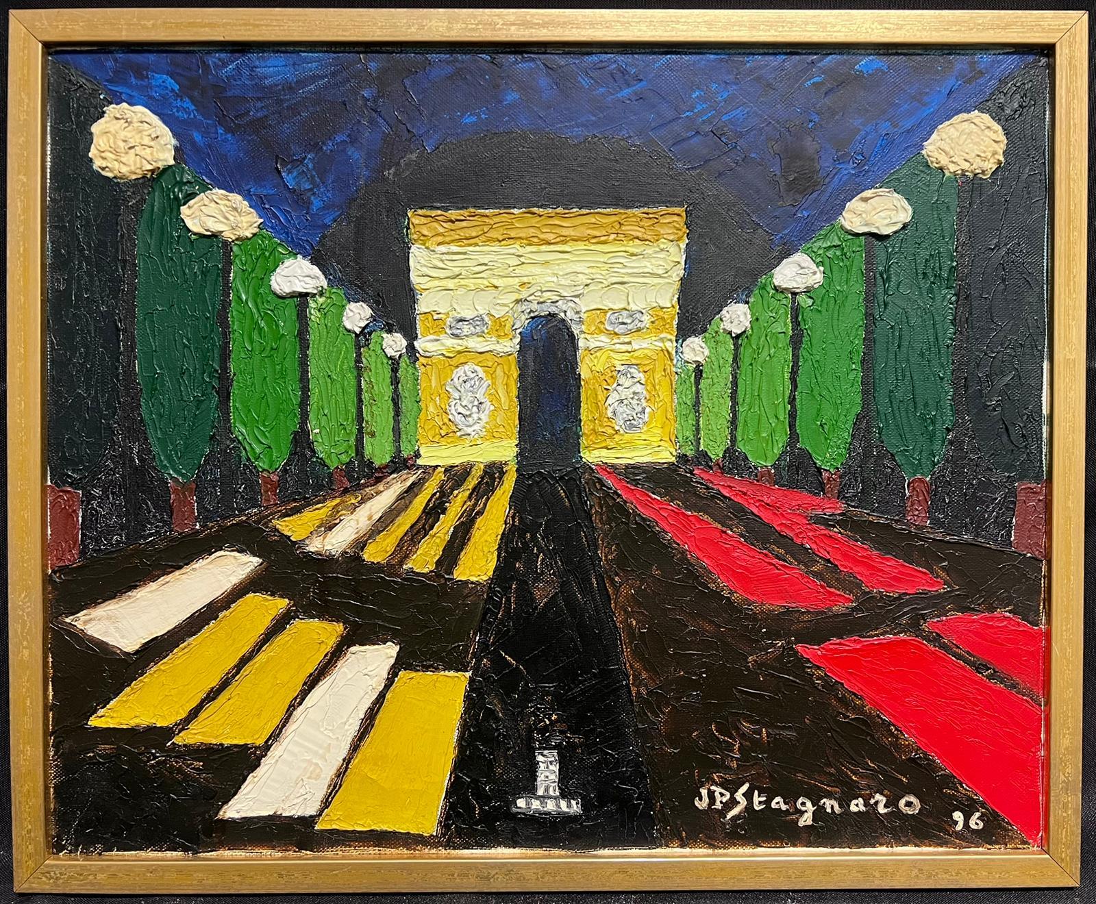 The Arc de Triomphe by Night 1990er Jahre Französisch Modernistisches dick bemaltes Ölgemälde – Painting von Jean Pierre Stagnaro