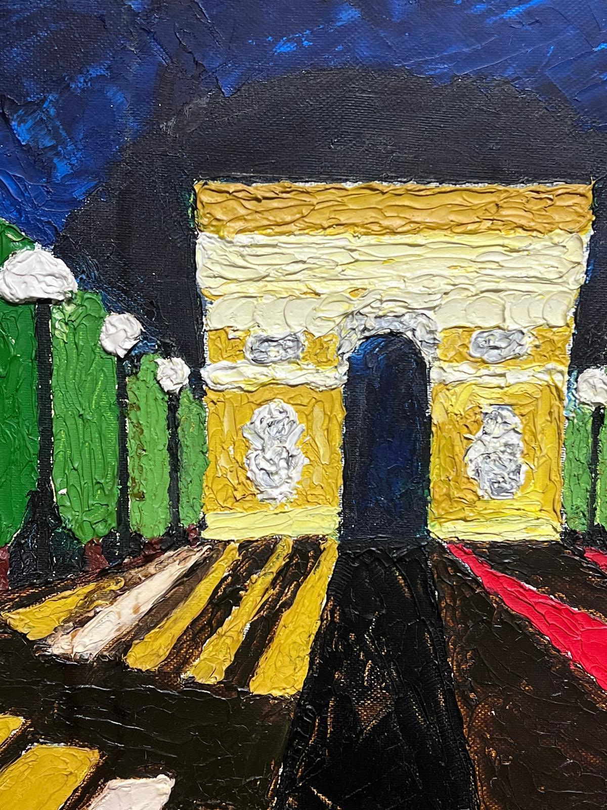 The Arc de Triomphe by Night 1990's French Modernist Thickly Painted Oil  For Sale 3