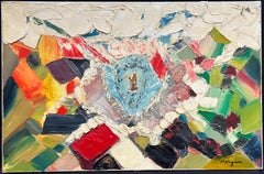 Huge 20th Century French Cubist Abstract Very Thickly Painted Oil on Canvas