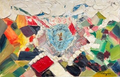 Huge 20th Century French Cubist Abstract Very Thickly Painted Oil on Canvas