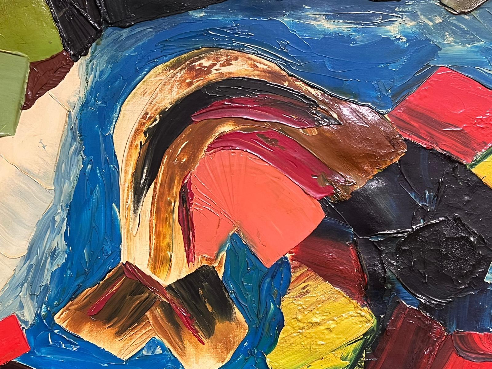 Pittura ad olio astratta francese degli anni '60 Impasto ad olio molto spesso Opera esposta in vendita 4