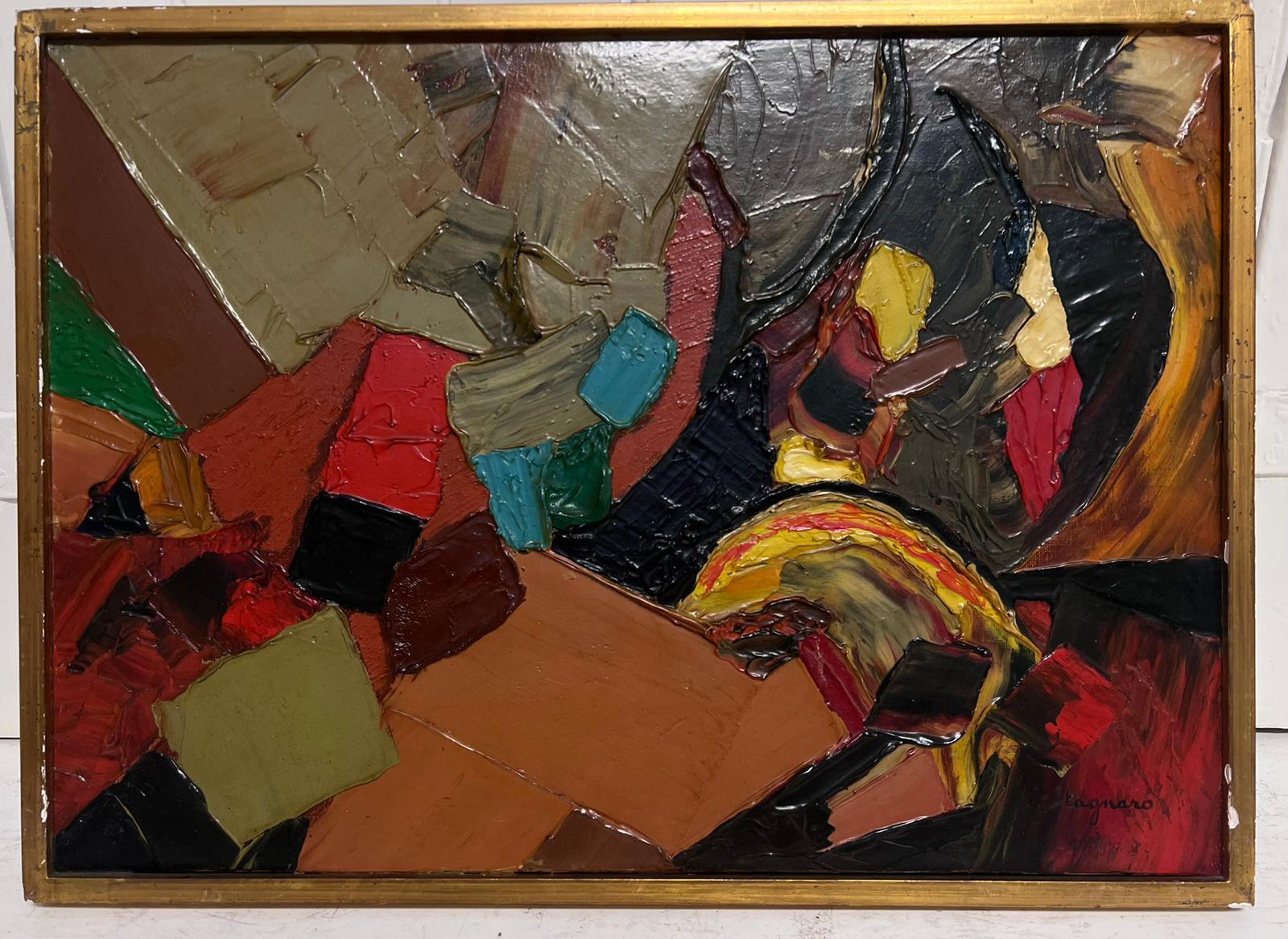 Pittura ad olio astratta francese degli anni '60 Impasto ad olio molto spesso Opera esposta - Painting di Jean - Pierre Stagnaro
