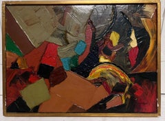 1960's French Abstract Oil Painting Very Very Thick Impasto Oil Exhibited work