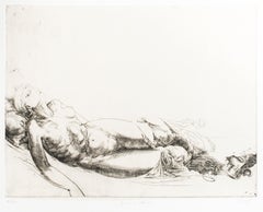Femme Allongée / Lying Woman - Original Etching and Drypoint by J.P. Velly