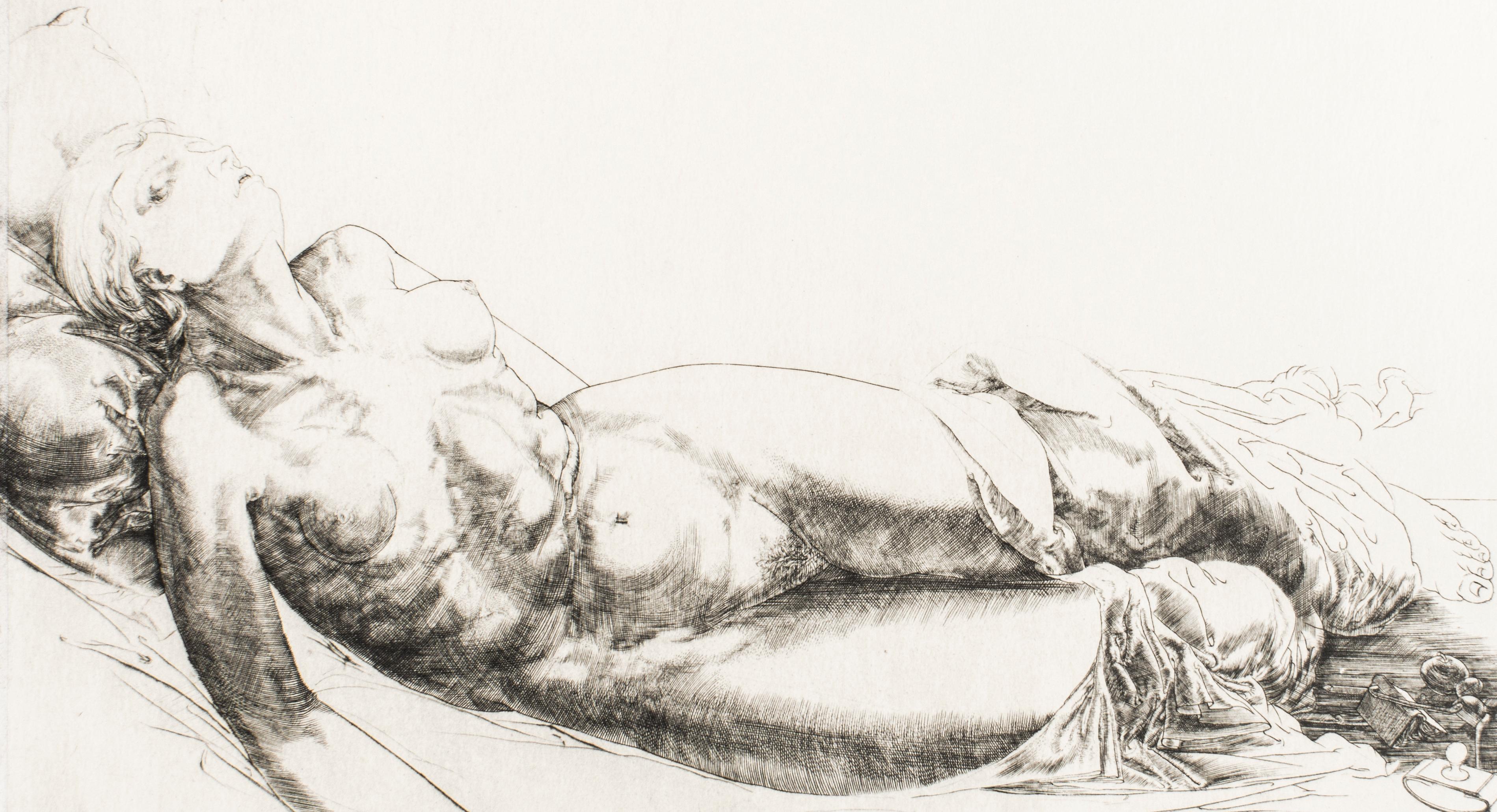 Femme Allongée / Lying Woman - Original Etching and Drypoint by J.P. Velly 