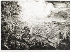 Landscape with Cars - Original Etching by J.P. Velly - 1969