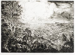 Vintage Landscape with Cars - Original Etching by J.P. Velly - 1969
