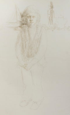 Portrait of a Child no.4 - Original Silver point by J.P. Velly - 1972