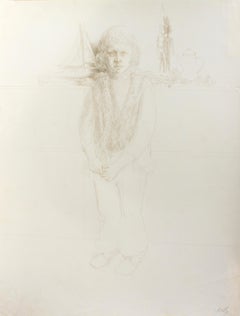 Portrait of a Child no.4 - Original Silver point by J.P. Velly - 1972