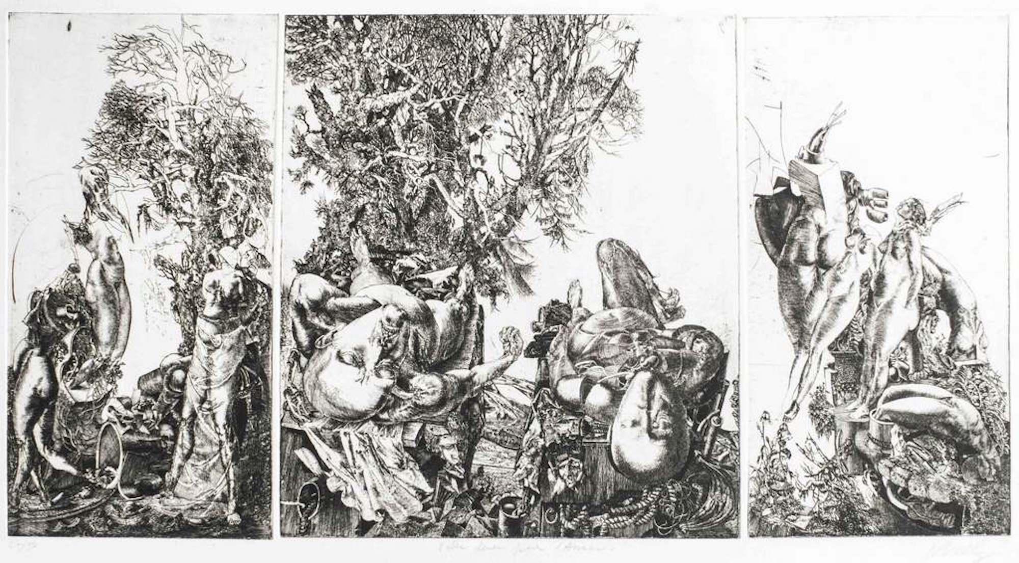 Jean Pierre Velly Print - Valse Lente pour l'Anaon (Triptyque) / Slow Waltz for the AnaoN (Triptych)