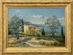 Scène côtière méditerranéenne avec propriété rurale et arbres dans la campagne française