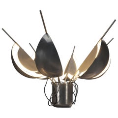 Jean-Pierre Vitrac for Verre Lumière 'Flower' Lamp with Movable Petals in Metal Jean-Pierre Vitrac for Verre Lumière 'Flower' Lamp with Movable Petals in Metal