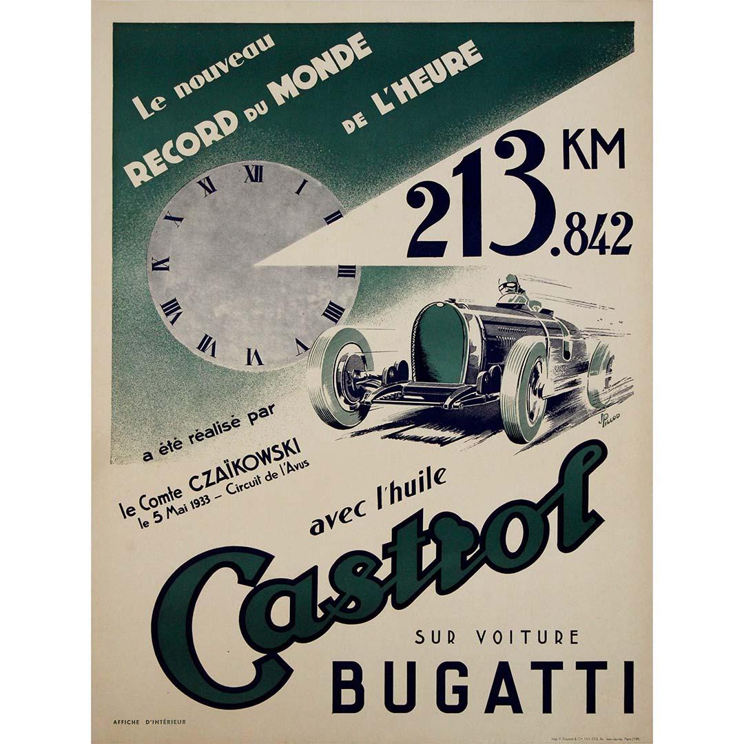Poster originale del 1933 dell'artista J. Pillod - Castrol-Bugatti - Print di Jean Pillod