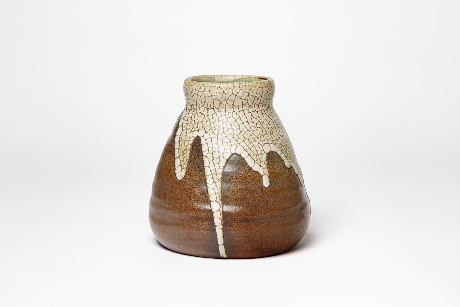 Jean Pointu vaso in ceramica art deco del XX secolo, marrone e bianco, 1940 In condizioni ottime in vendita a Neuilly-en- sancerre, FR