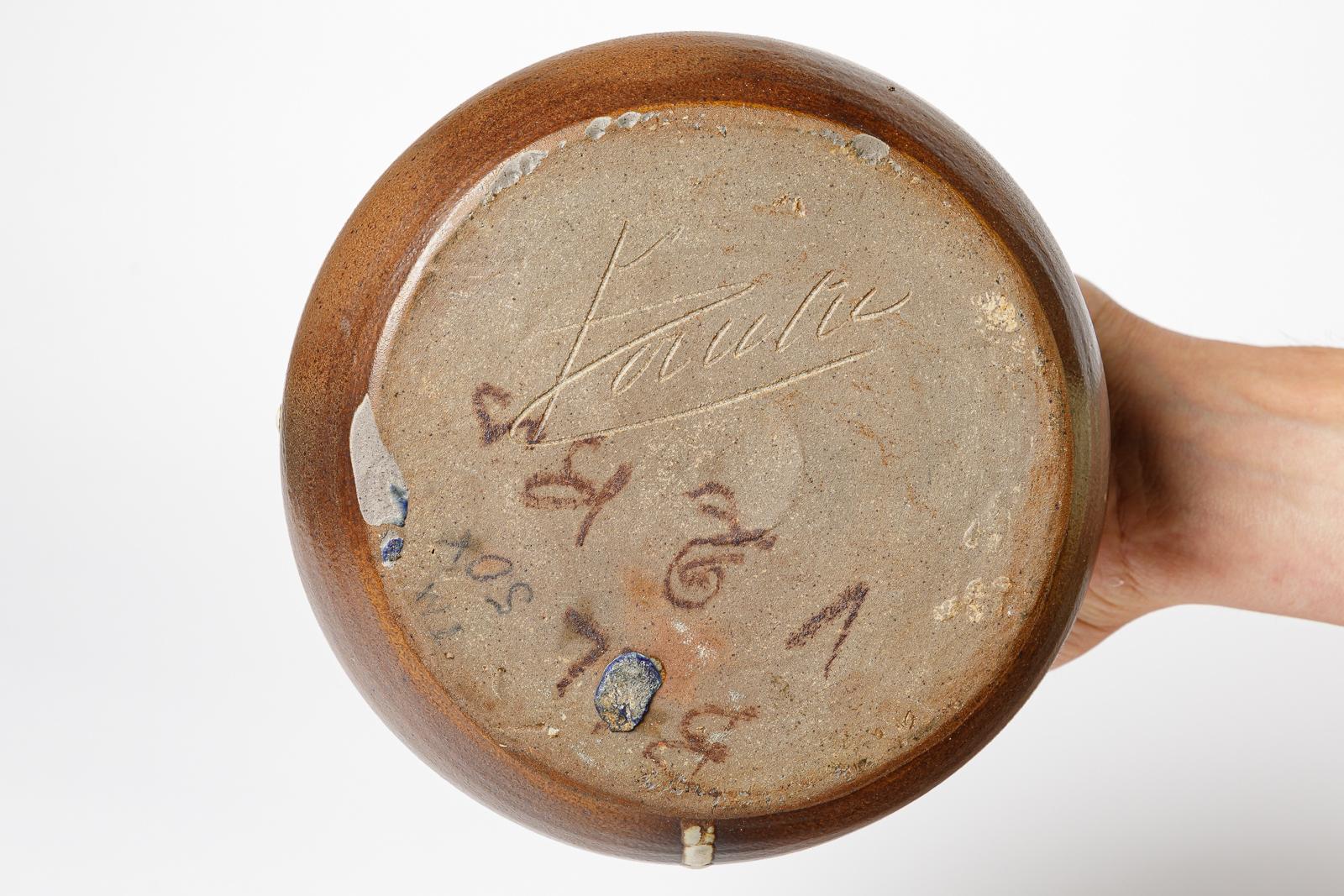 Ceramica Jean Pointu vaso in ceramica art deco del XX secolo, marrone e bianco, 1940 in vendita