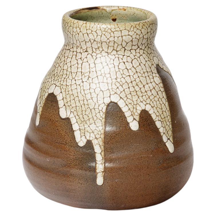 Jean Pointu vaso in ceramica art deco del XX secolo, marrone e bianco, 1940