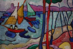 Mid Century Modern French Abstract Impressionist Oil Painting in a gilt frame