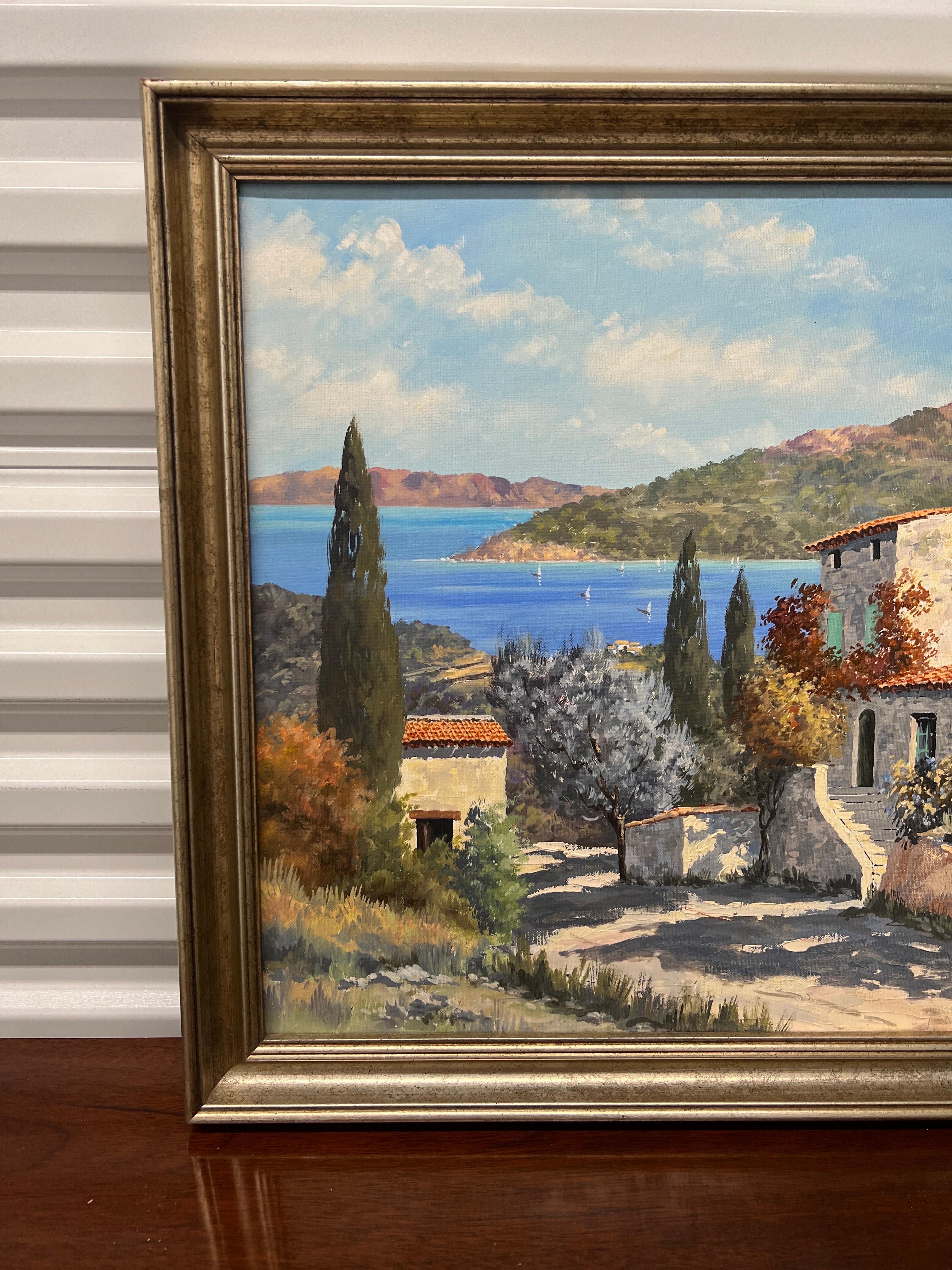Jean Potronat (French, 1921-1997), circa mid to late 20th century).

Jean Potronat learned from his accomplished father Lucien who was a French painter known for fine quality depictions of picturesque villas in the French Riviera. 

This realist oil