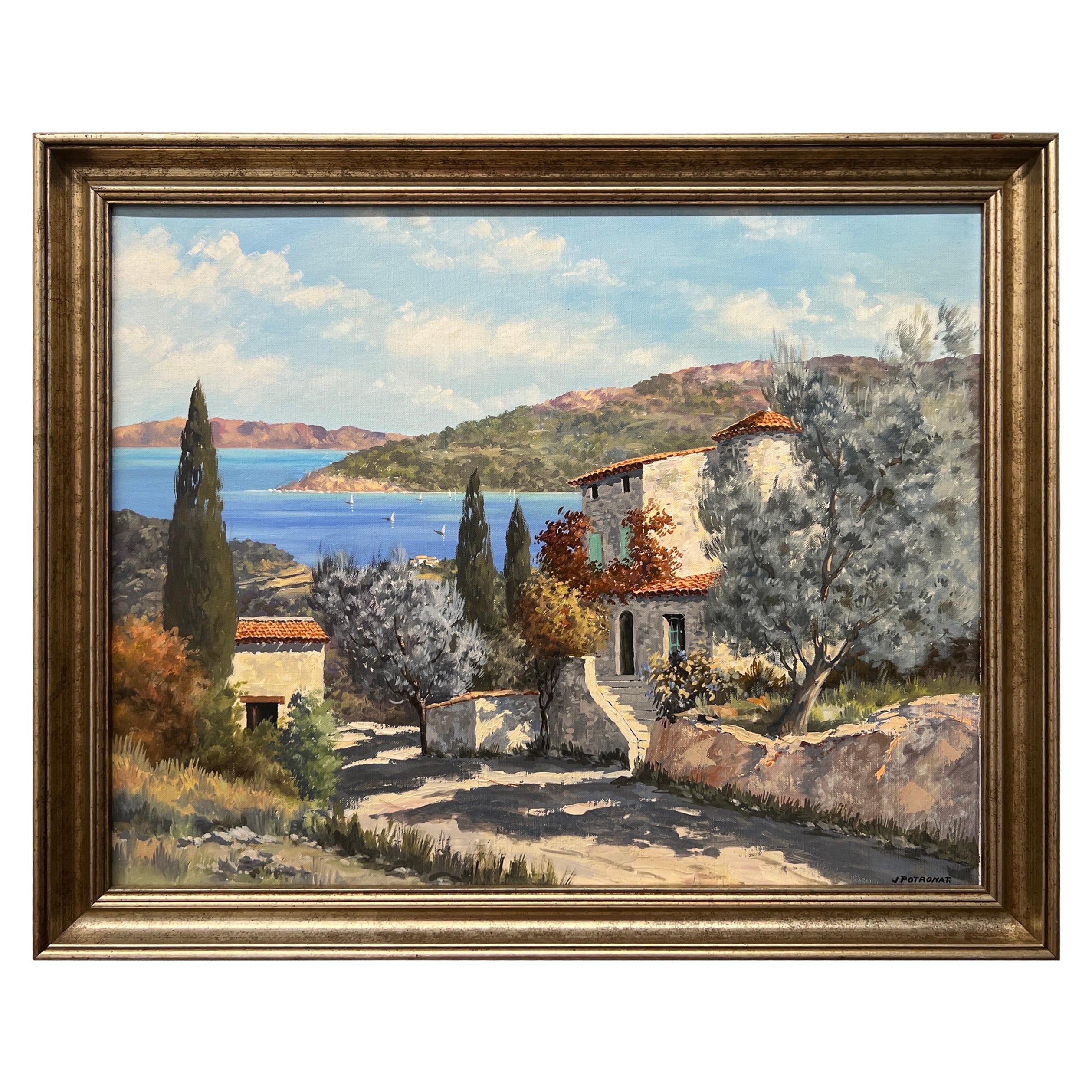 Jean Potronat (1921-1997), Französische Landschaft, Öl auf Leinwand, Landschaft im Angebot